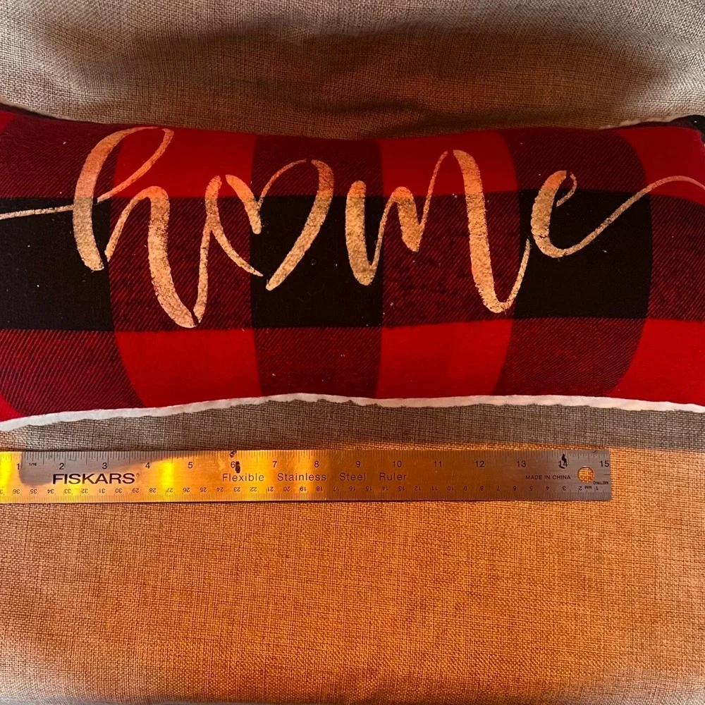 Black & Red Plaid Soft Chenille Christmas Pillow Home 17x 9